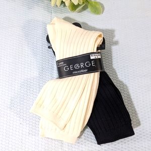 Two Pair NEW George Crew Socks Women's Cream & Black
